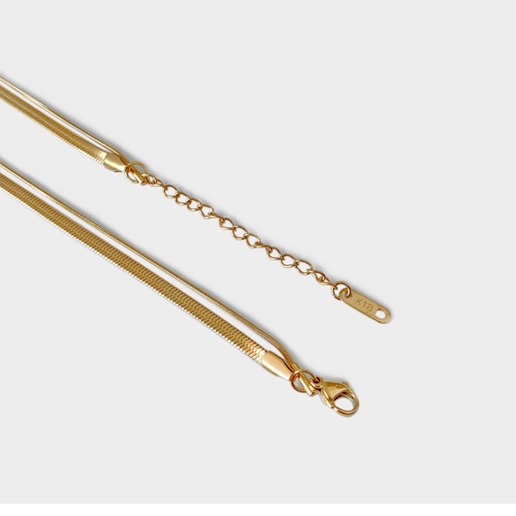 Double Herringbone Necklace, Two layered Necklaces, Gold Snake chain necklace - Picture 3 of 9